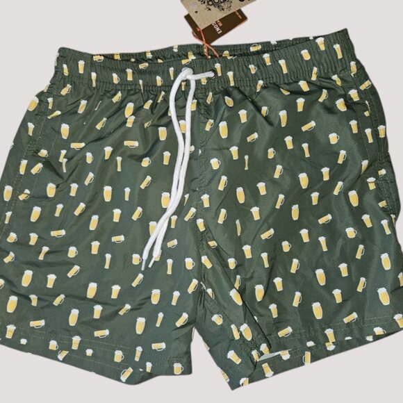 * NWT Green Glasses of Beer Print Trunk Bathing Suit Mens SMALL - Picture 4 of 5